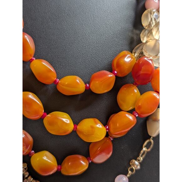 Two Coordinating Loft Beaded Orange Pink Yellow Gold Tone Beaded Long Necklaces - Picture 5 of 12